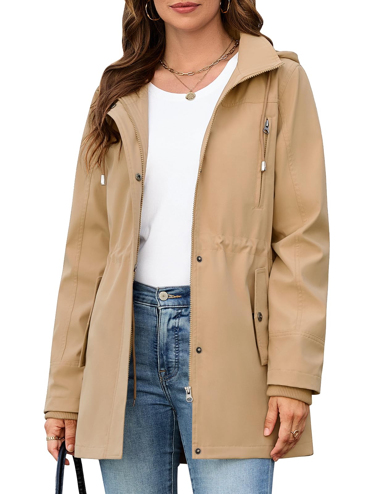Tuopuda Giacche Donne Cappotto Leggera Utility Giubbotto Casual Giacca con Cerniera Cappuccio Outdoor Primaverile Autunno