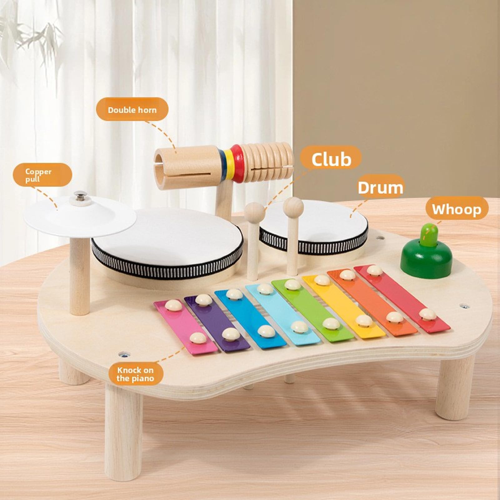 Cryfokt Batteria in Legno con Xilofono Colorato per Bambini