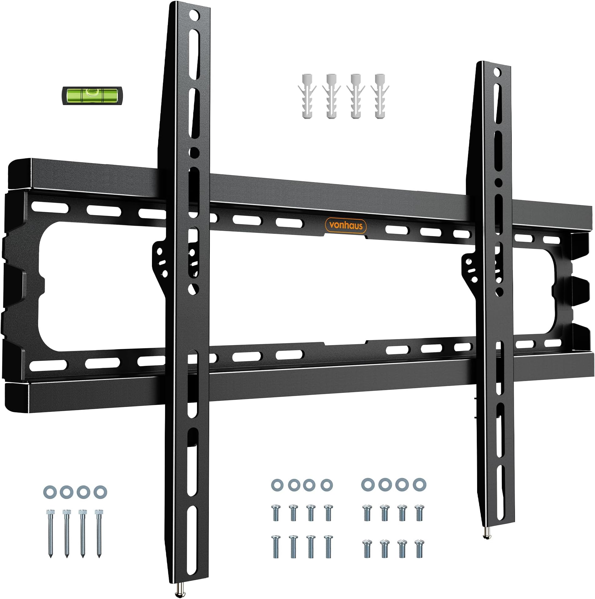 VonHaus TV Wall Bracket for 37-85" Screens, Ultra-Slim TV Bracket with Spirit Level, Flat to Wall Mount, 70kg Capacity, Max VESA : 600x400mm