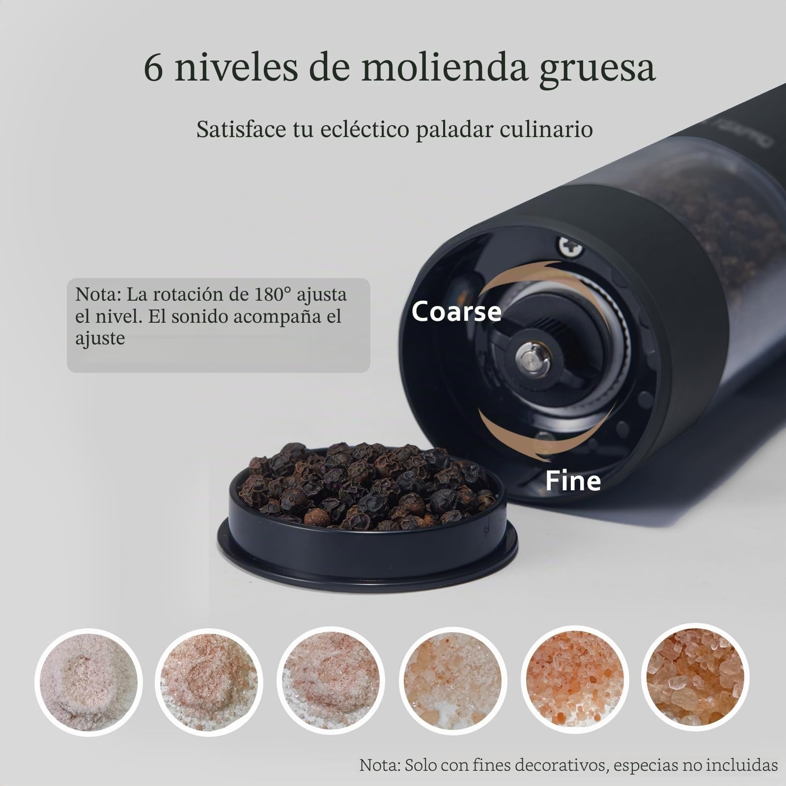 TLYSXPRO Molinillo de pimienta eléctrico, recargable por USB, molinillo automático de sal y pimienta, con ajuste de grosor, luz LED, recargable, accesorio de cocina (1 unidad, Negro)