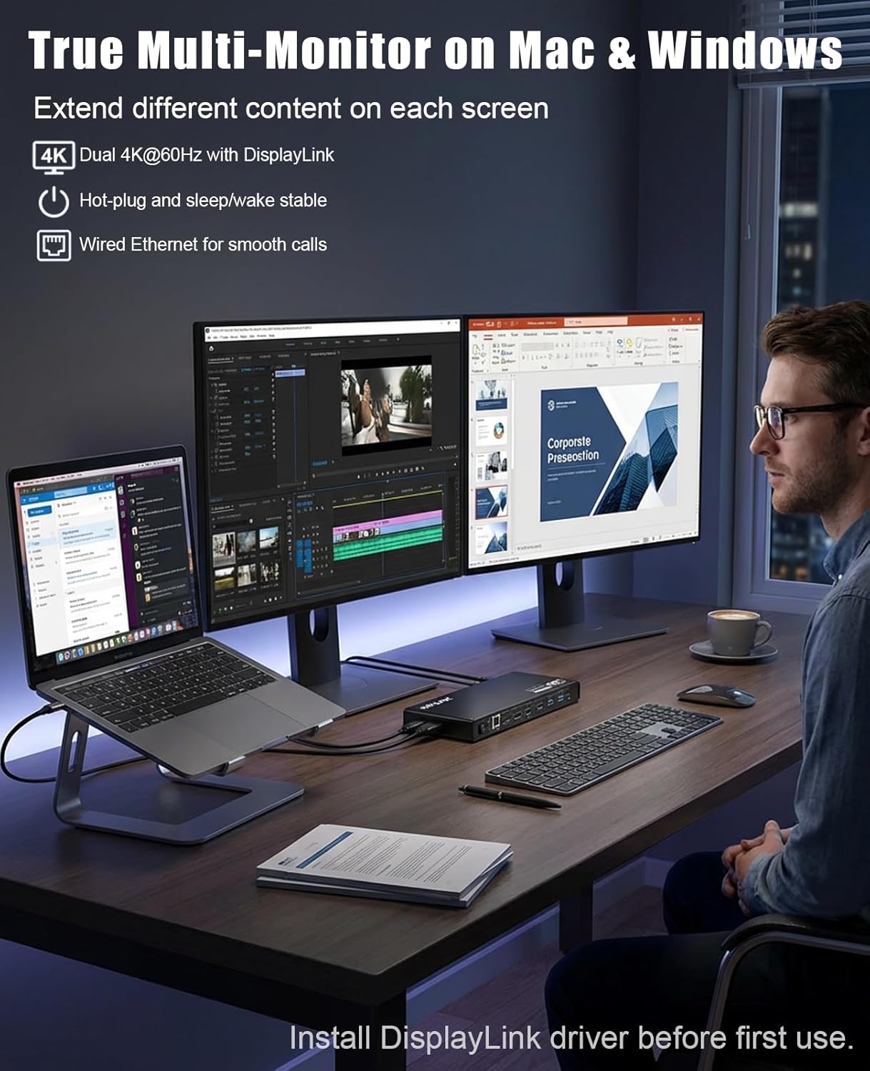 WAVLINK Pro Dual 4K@60Hz Universal Docking Station | USB 3.0/USB-C Laptop Dock for Mac & Windows | 2 HDMI/DP Monitors, Gigabit Ethernet, 6 USB 3.0 | Home Office & Multi-Screen Productivity.