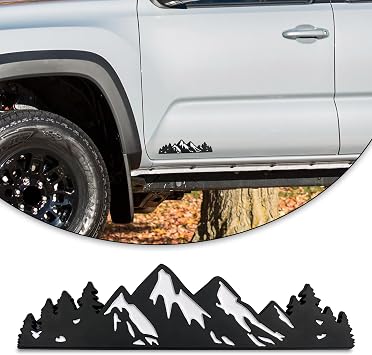 Zhizhong 7 Inch Snow Mountain Tree Emblem, Trunk Tailgate Mountains Graphic Badge fits for Car Truck Racing SUV Pickup RV Black White