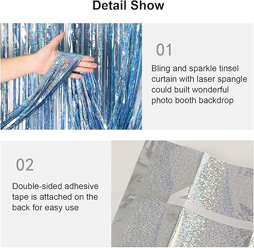 Miniatura 5 de Paquete de 3 cortinas de fondo para decoración de fiesta serpentinas con flecos telón de fondo con flecos decoración de fiesta de cumpleaños