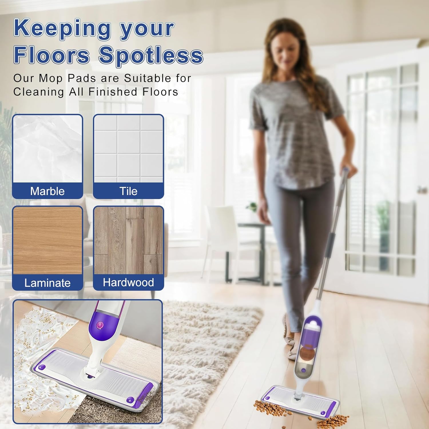 DOCXCDO 10 Count Microfiber Mop Pads for Bona,Rubbermaid Reveal,Libman and All Other 13"-15"Spray Mops,16.5''x5.5''Spray Pads Refills for Wet/Dry Floor Cleaning