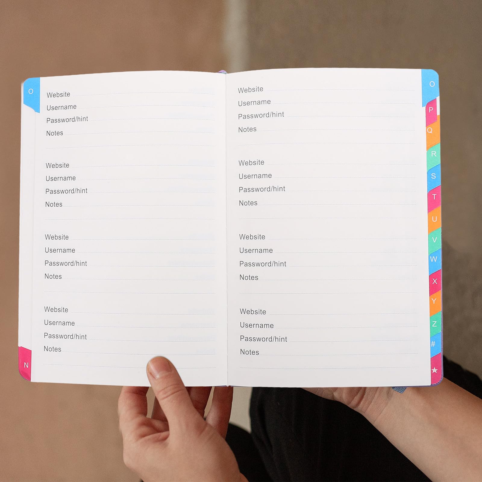 Homoyoyo Carnet A5 Mots de Passe Adresses Web Onglets Alphabétiques Organiseur Portable Bleu Violet Répertoire Usage Personnel Bureau