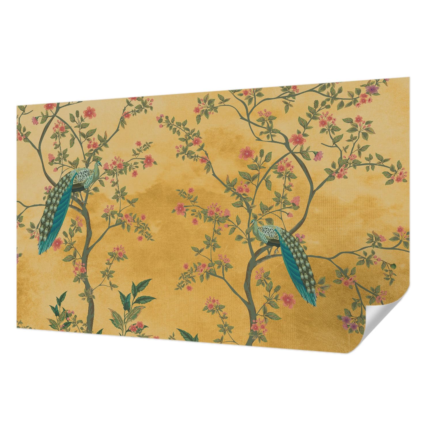 Papier peint autocollant 416x254 cm Tulup panoramique avec motif arbres à paons pour grand mur