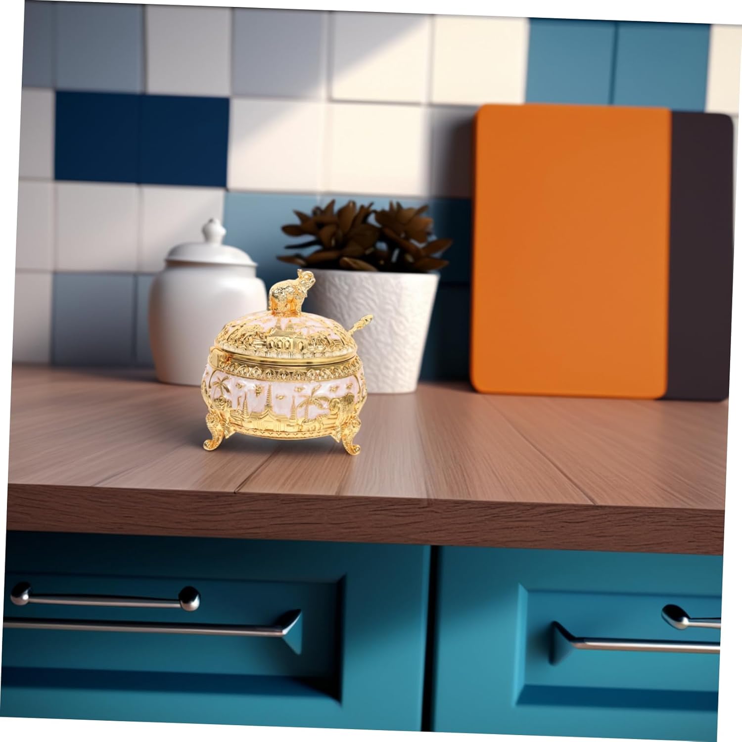 Zerodeko European Style Sugar Jar Lid Spoon Minimalist Seasoning Container for Sugar Salt and Spices Elegant Zinc Alloy Storage for Kitchen Dining Decor