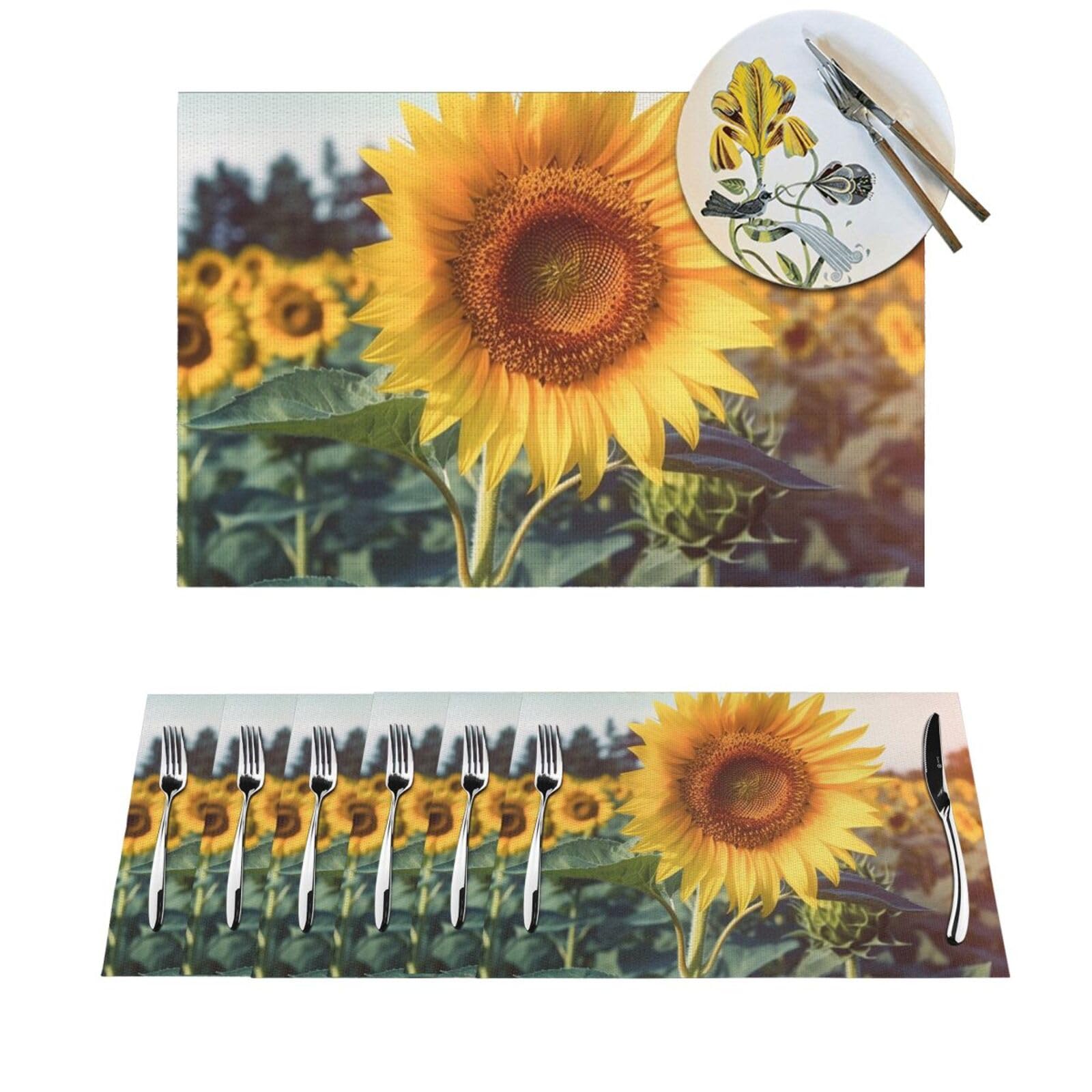 Set de table PVC tissé tournesol lot de 4 lavable et thermorésistant de 45cm