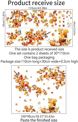 Miniatura 6 de Maple Leaves Squirrel Animal Wall Decals, Bird Tree Branch Large Wall Stickers Decals Kids Bedroom Living Room Nursery Sofa TV Background Home Wall