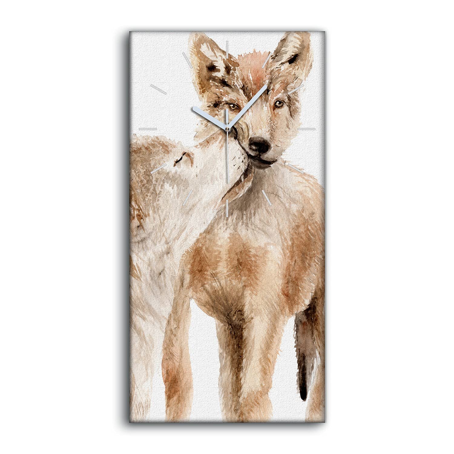 Horloge sur Toile Art Mural Coloray Loup Rouge Décoration Chic
