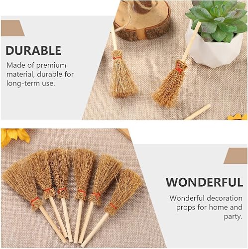 Miniatura 3 de Sewroro 25 piezas de escoba pequeña casa de muñecas mini escoba adorno joyería pequeña escoba Halloween árbol adornos bruja artesanía miniatura