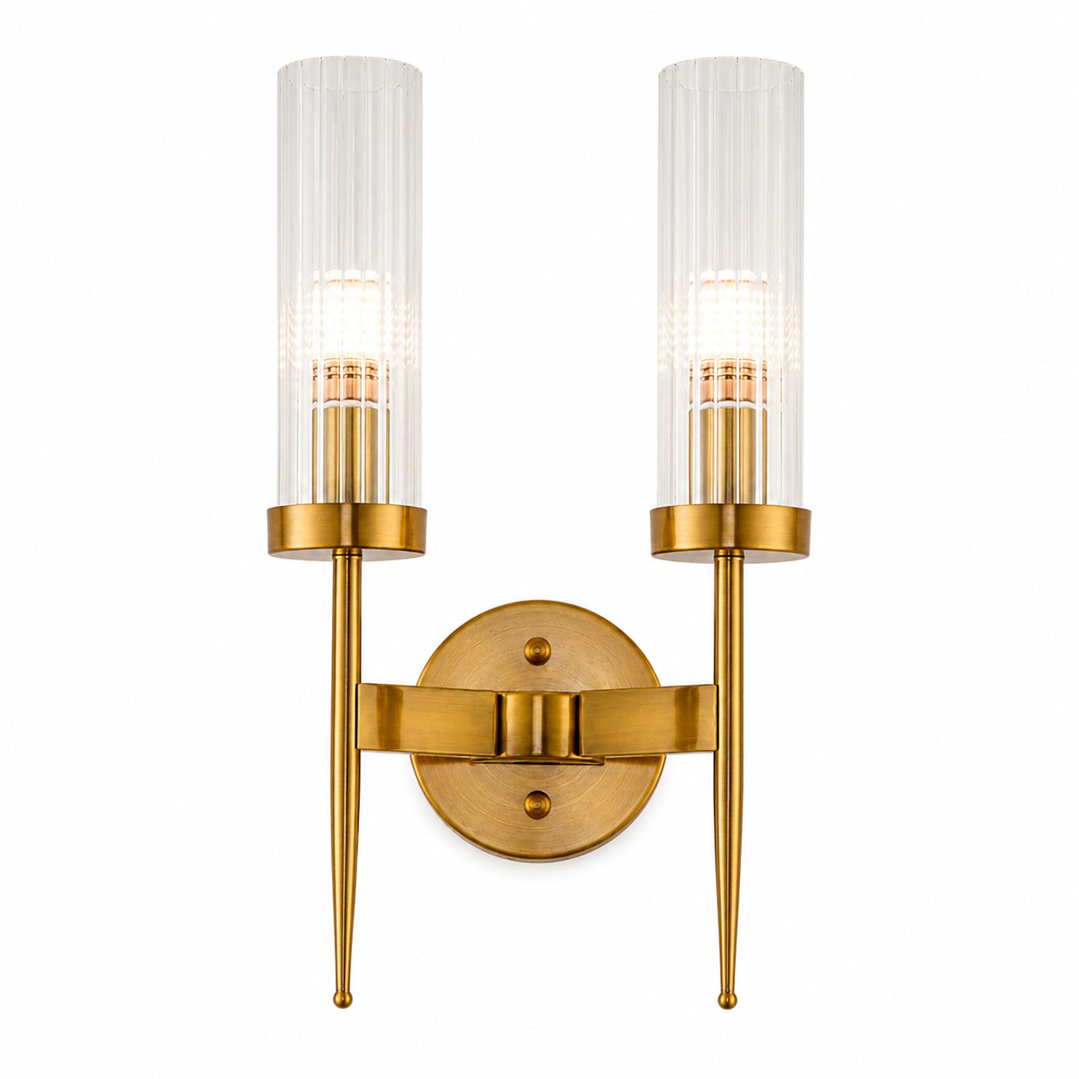 Aplique de Pared de Cristal y Base Dorada E14, Accesorios de Lámpara de Pared Modernos (2 Luces) | Lámpara de pared con cable de 43 cm con cristal transparente para dormitorio, pasillo, sala de estar, escalera y entrada