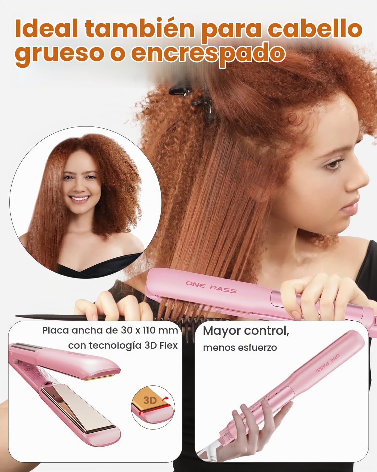 Faszin Plancha de pelo profesional 2 en 1, iones de titanio, tiempo de calentamiento de 20 segundos, pantalla LCD, para un peinado suave, rizado y preciso, mejor que las planchas anchas (rosa)