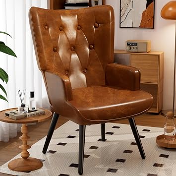 TLSUNNY Accent Chair, Upholstered PU Leather Living Room Chairs