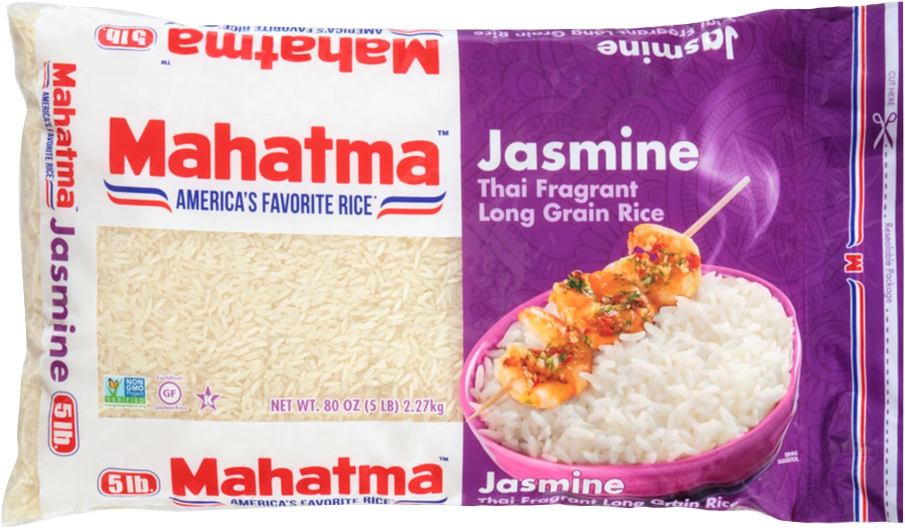 Jasmine Rice, 80-Ounce Bag of Rice, Thai, Indian, or Cambodian Fragrant Flavored Rice, Stovetop or Microwave Rice