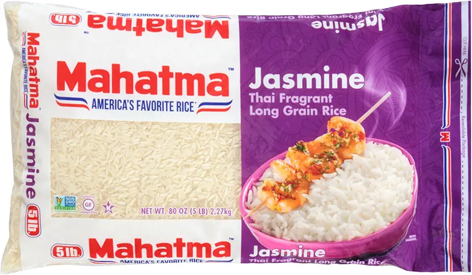 Mahatma Jasmine, 5lb Bag of Rice, Thai, Indian, or Cambodian Fragrant Flavored Rice, Stovetop or Microwave
