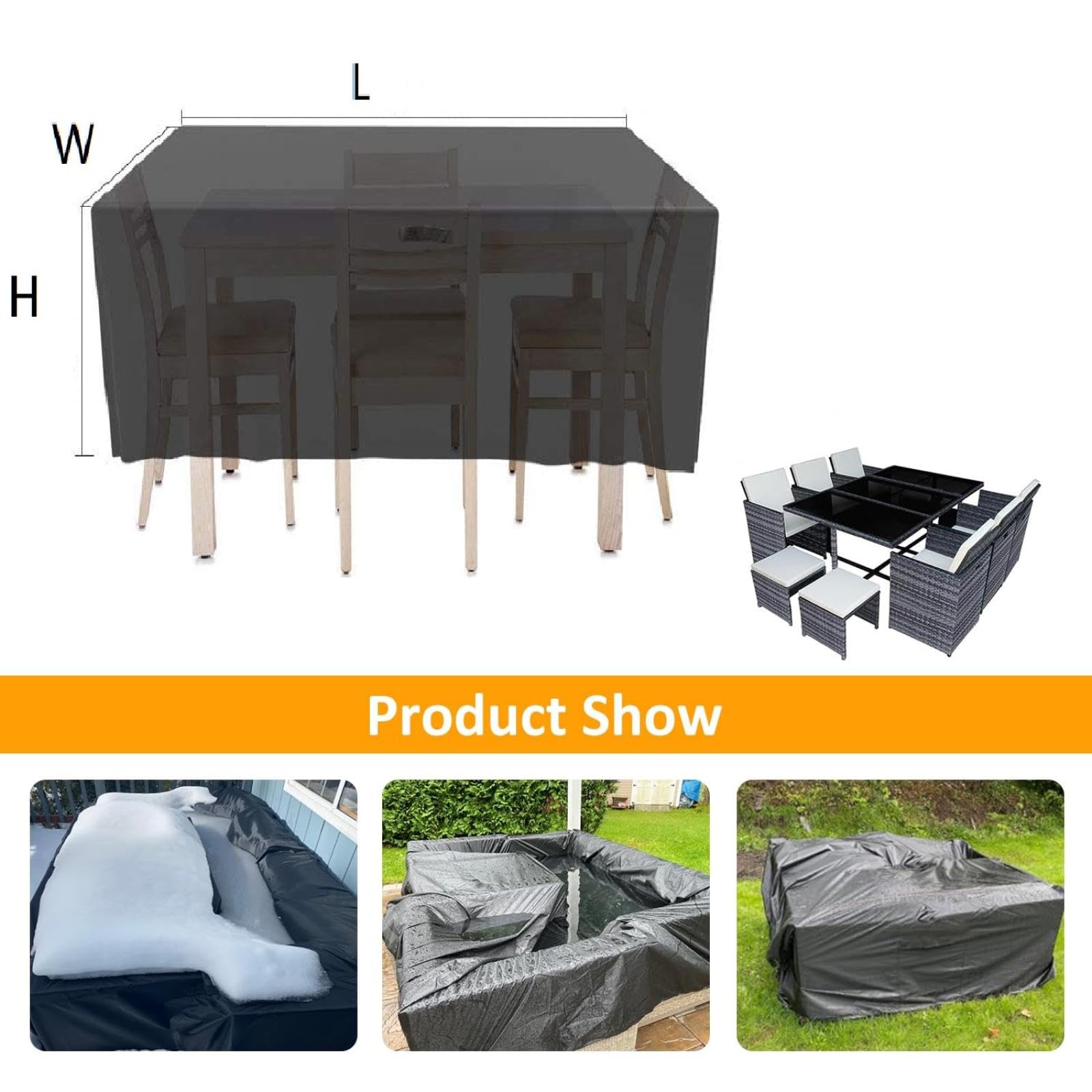 Housse Salon De Jardin Imperméable Housse De Protection Table De Jardin, 240x40x115cm/LxWxH 420D Tissu Oxford Bâche Salon De Jardin Exterieur Pour Table Chaise Set Housses Pour Mobilier De Jardin