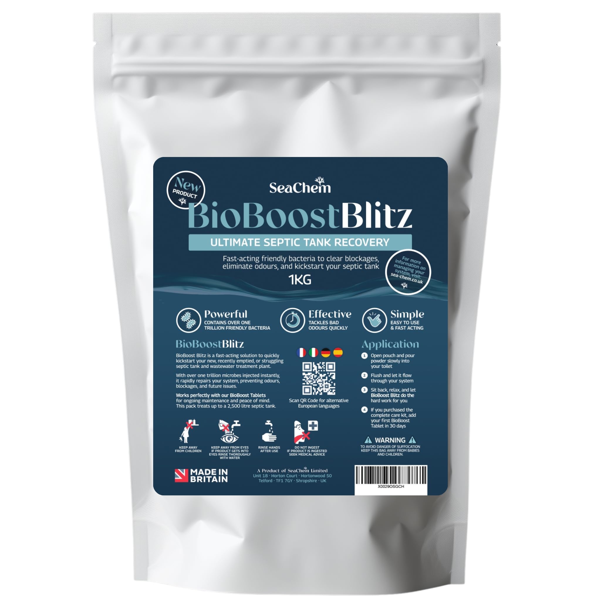 Sea-Chem BioBoost Blitz | Tratamiento de Choque Único para Fosa Séptica | Súper Concentrado Bacteriano | Elimina Olores, Atascos y Lodos Rápido | Recuperación Inmediata de Depósitos Lentos