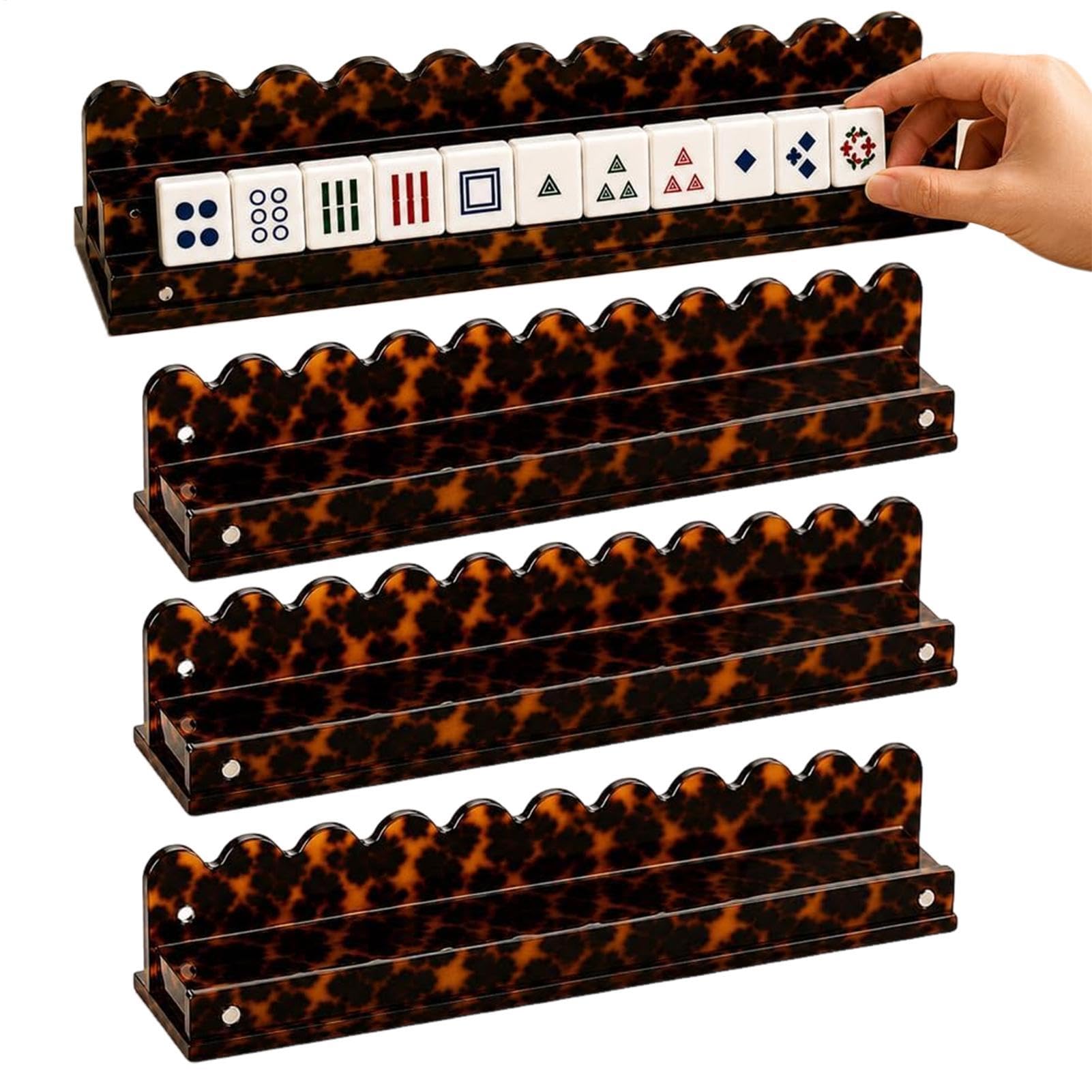 Portatessere Mahjong Smerlati Con Spingitori 4 Pezzi in Acrilico | Porta Mahjong In Acrilico Per Casa Viaggio Tavolo Feste Ed Attività All'Aperto Scrivania