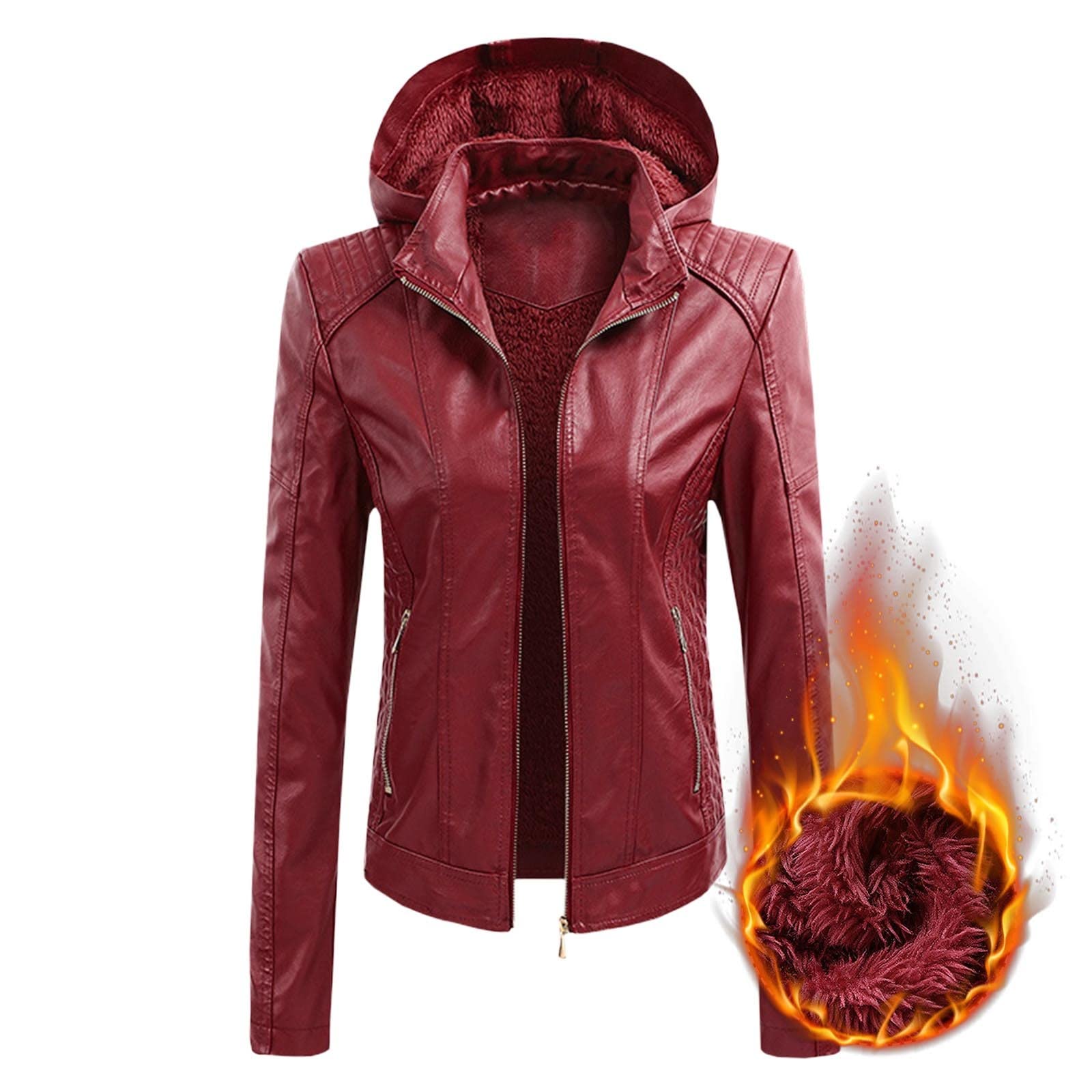 Bikerjacke Damen Winddicht Lederjacke, Biker-Style Langarm Kunstlederjacke Leichte Wasserdicht Jacke Oversize Leather Gothic Herbst Jacket Wildlederjacke Modern Lederblazer Elegant Oberteil