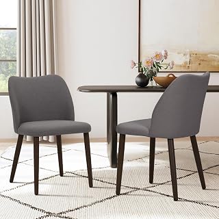 COLAMY Upholstered Dining Chairs Set of 2, Modern Fabric Dining Room Kitchen Side Chair with Padded Seat and Wood Legs for Restaurant/Cafe, Light Grey, Fabric