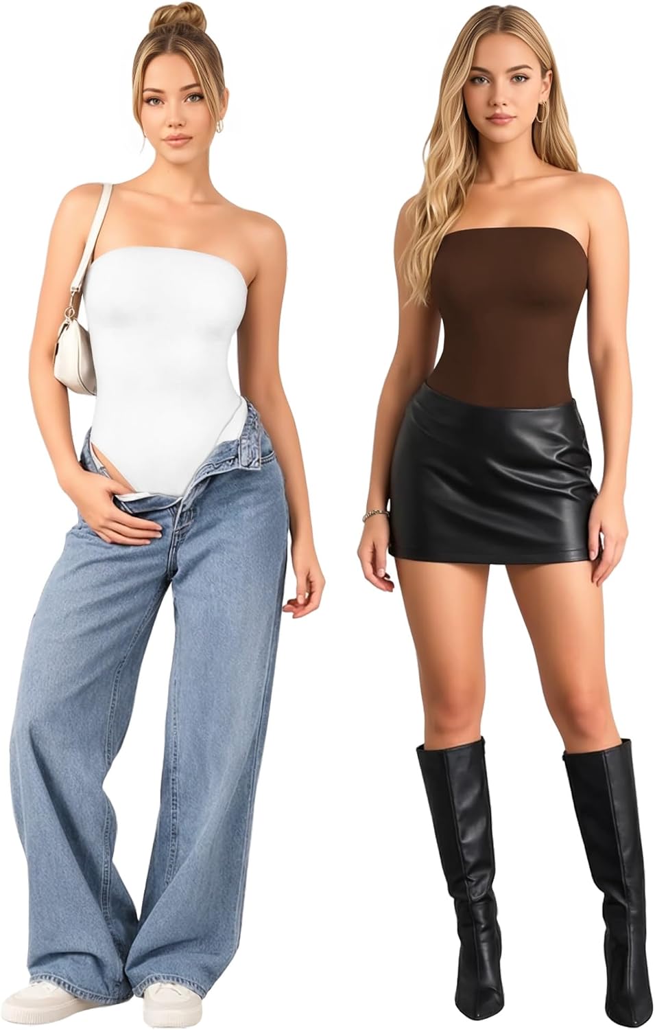 MANGOPOP Women‘s Strapless Thong Bodysuit Sexy Tube Top Off The Shoulder Double Lined Bodysuits Summer Going Out Tops