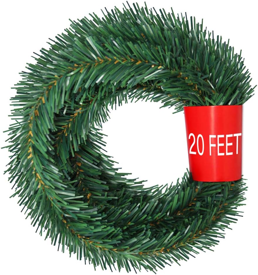 TINGOR 20 Feet Ties Indoor/Outdoor Window Door Ornament Flexible Green Fir Hanging Artificial Vine Garland for Christmas Decor Holidays Wedding