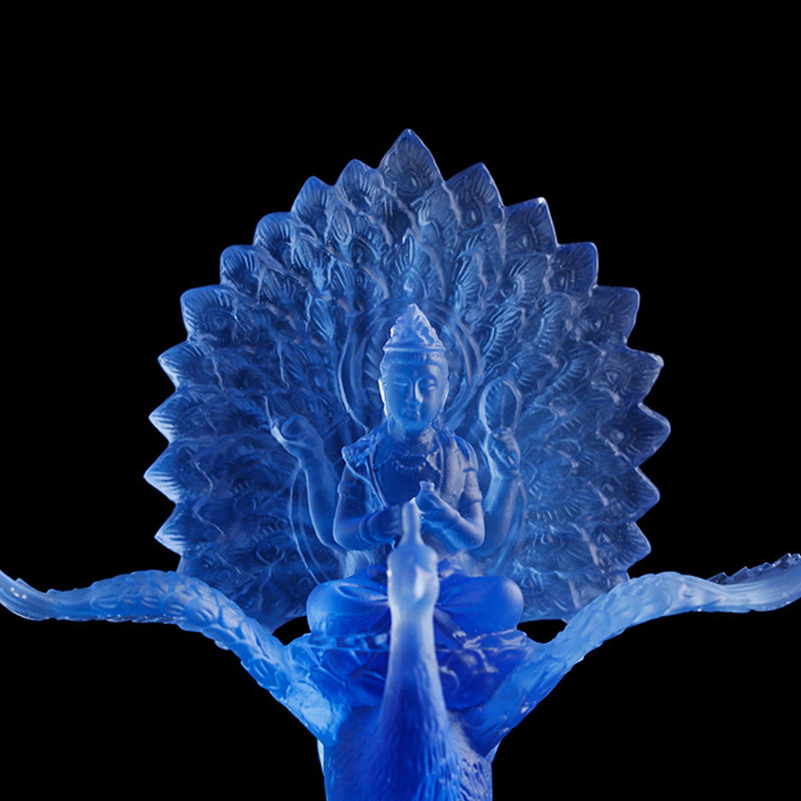 Statue di Buddha in Meditazione per la casa, re Pavone Religione Scultura Ornamenti Feng Shui Figurina Fatta a Mano per la casa Desktop Office Decor, Blu