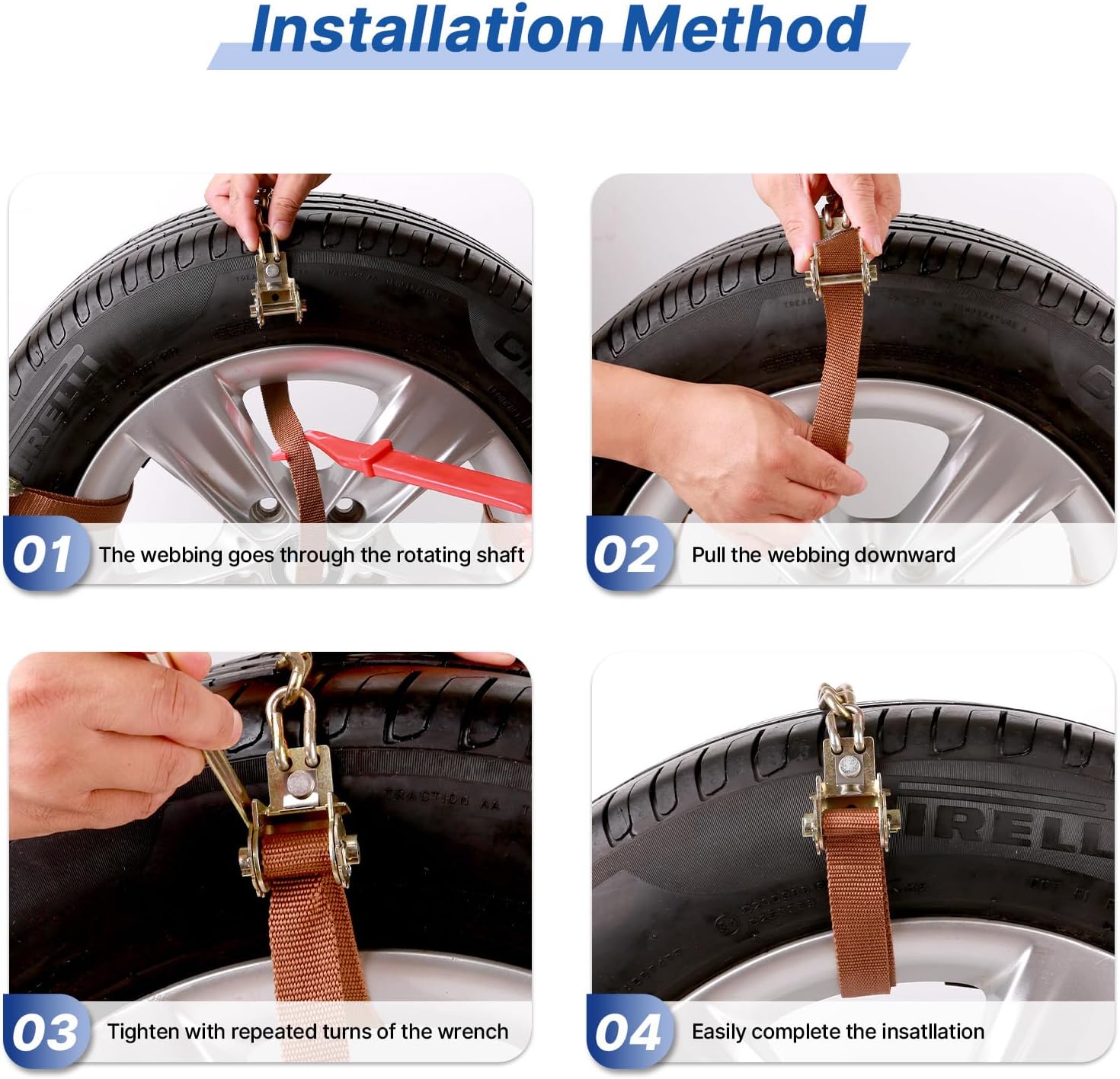Snow Chains, 225-295mm Universal Tire Chains for Car, SUV, RV, Pickup Trucks, Adjustable Emergency Anti-Skid Thickening Tire Traction Chain (10 Packs)