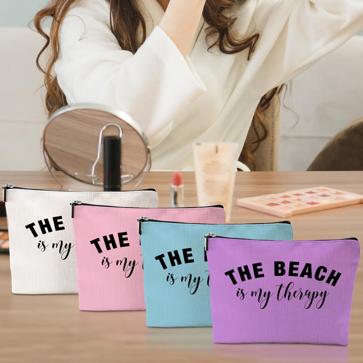 4PCS Beach Vacation Essentials Makeup Bag, Cute Cosmetic Bags for Women, Beach Accessories Travel Toiletry Bag Girls Trip Girls Weekend Gifts for Women Summer Vacation Christmas Birthday - Image 5
