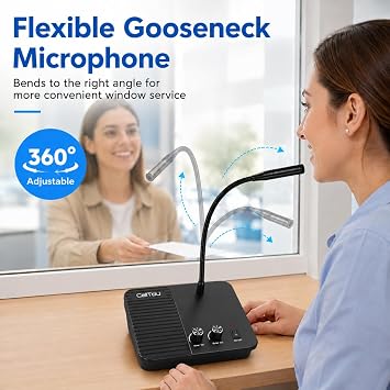 CallToU Window Speaker Intercom System, 2 Way Counter Intercom | Two-way voice, mute button, inner/outer volume knobs, anti-howling circuit, outside speaker, Outer jack