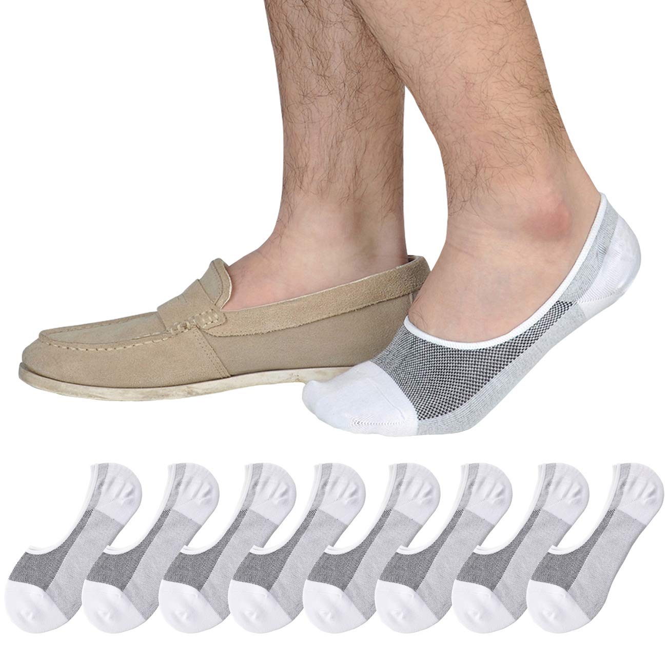 Genuine Mens No Show Socks, Loafer Sneakers Low Cut Cotton Socks Non Slip