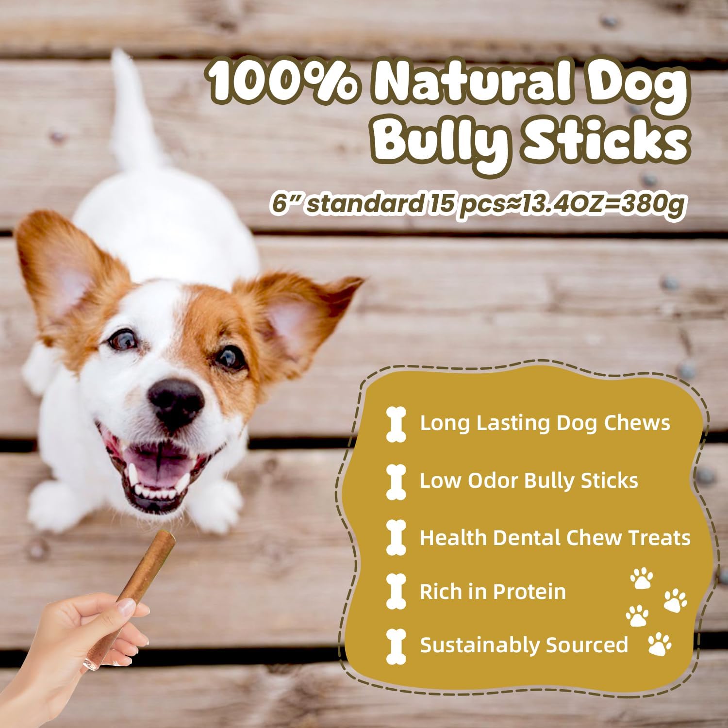 Bully Sticks for Dogs 6 Inch Beef Collagen Dog Chews for Large Dogs, Medium and Small Breeds Healthy Bully Bones Long Lasting Chew Treats for Aggressive Chewers Low Odor Rawhide Free Dental Treats