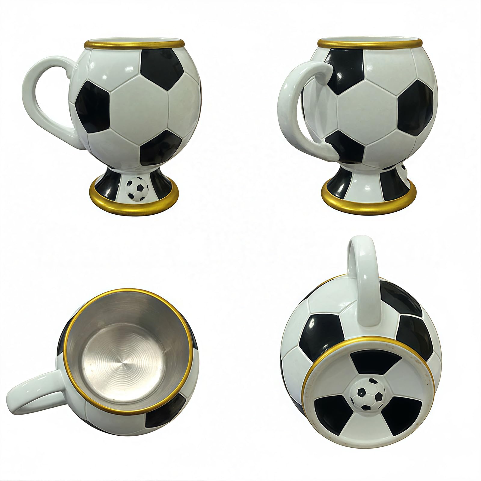 Taza térmica deportiva con forma de balón de fútbol, perfecta para oficinas y uso doméstico, taza interior de acero inoxidable, taza deportiva de resina con mango ergonómico y acero inoxidable