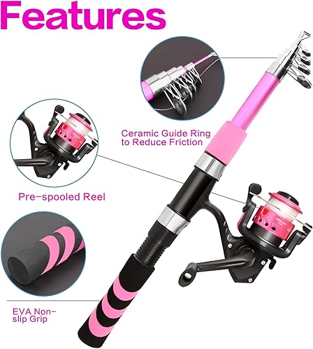 Miniatura 5 de Juego de caña de pescar telescópica plegable y carrete con botón de presión, caña de pescar pequeña para principiantes, juego de caña de pescar