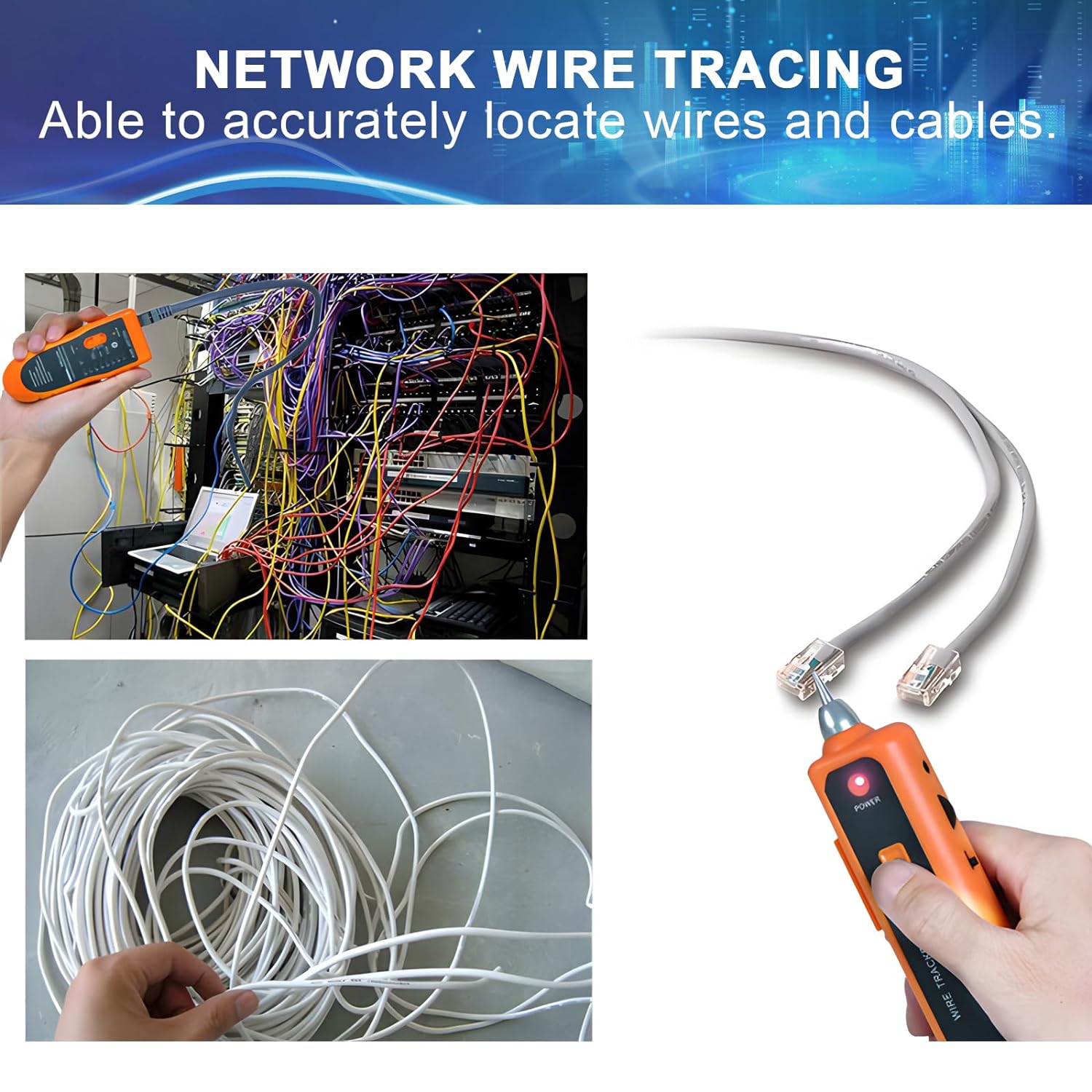 Goeco Ethernet Network Toner RJ11 RJ45 Network Cable Tester LAN Wire Tracker Finder Cat5 Cat6 with 2 Network Wire Stripper Toolkit Orange