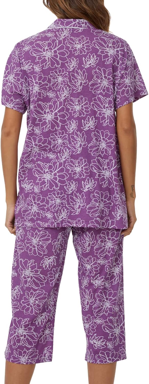 Tugege Capri Pajamas Set Womens Button Down Short Sleeve Lounge Sets Sleepwear Notch Collar Top & Capri 2 Piece PJ Sets - Image 5