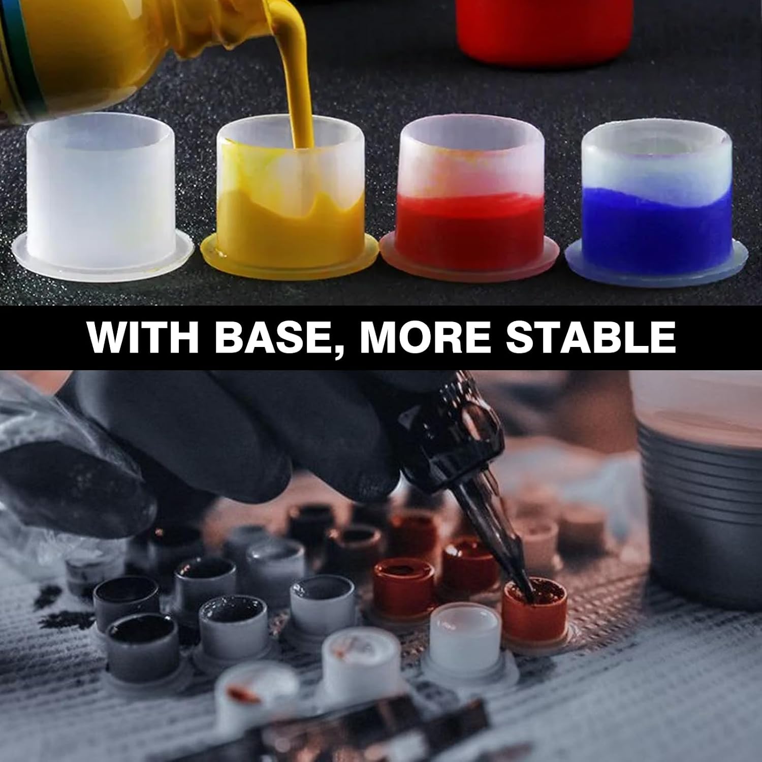 Tattoo Ink Caps with Base 1000PCS - Romlon Tattoo Ink Cups Medium Disposable Ink Caps #14 Tattoo Caps for Ink Pigment Tattoo Cups for Tattoo Ink Kit Tattoo Supplies