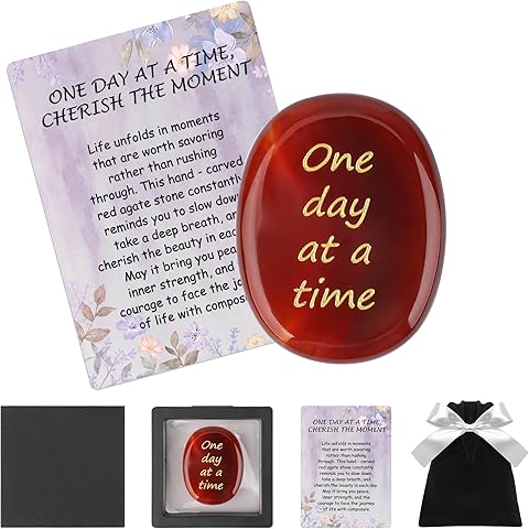 One Day at A Time Gift Stone, Thumb Worry Stones for Anxiety Healing Crystal One Da...