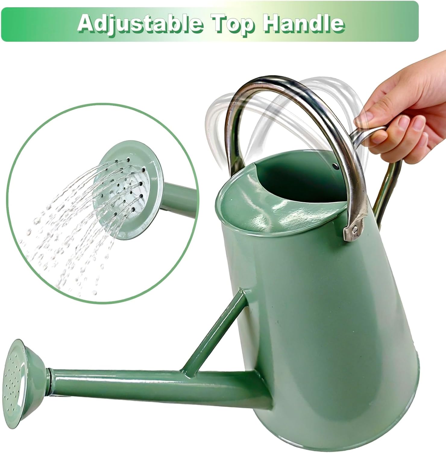 Watering Can for Outdoor&Indoor Plants，1.5 Gallon（5.7L） Metal Watering Can with with Removable Spout，Large Galvanized Steel Garden Flower Water Can Watering Pot with 2 Handles，Cream Green