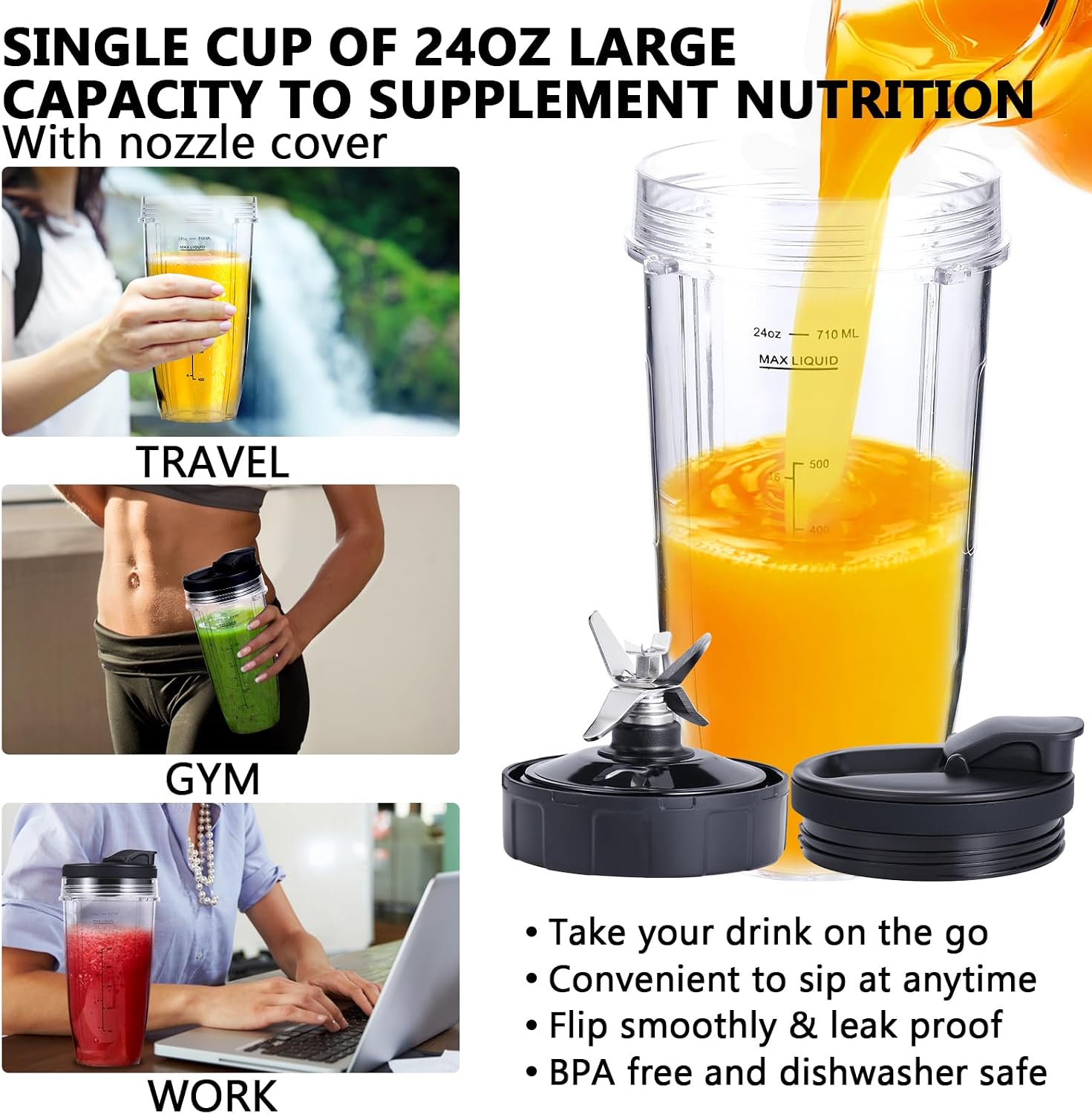 Vasos De Repuesto Para Licuadora Ninja BN801, Vasos De 24 Oz Con 7 Cuchillas Y Aletas Piezas Compatibles Con Bl480 Bl482 Bl642 Como Se Muestra