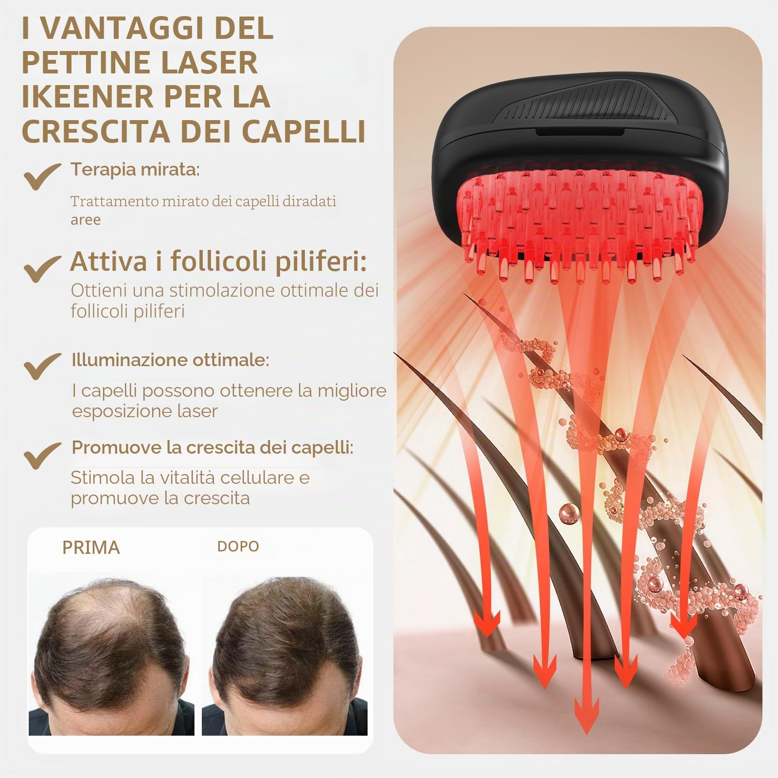 iKeener Pettine Laser per La Crescita Capelli,FDA Autorizzato Eliminato Pettine Trattamento Della Cescita dei Capelli per Uomini & Donne,Terapia Luce Rossa Stimola l'attivazione Del Follicolo Pilifero