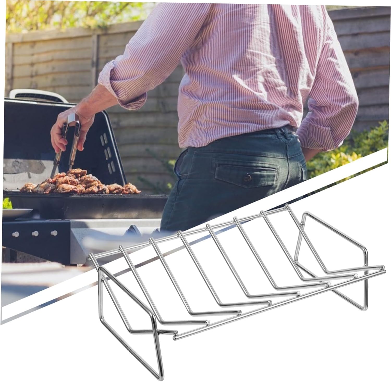 Rib Rack Barbecue Grilling Rack Stainless Steel Grill Grate Outdoor BBQ Accessory