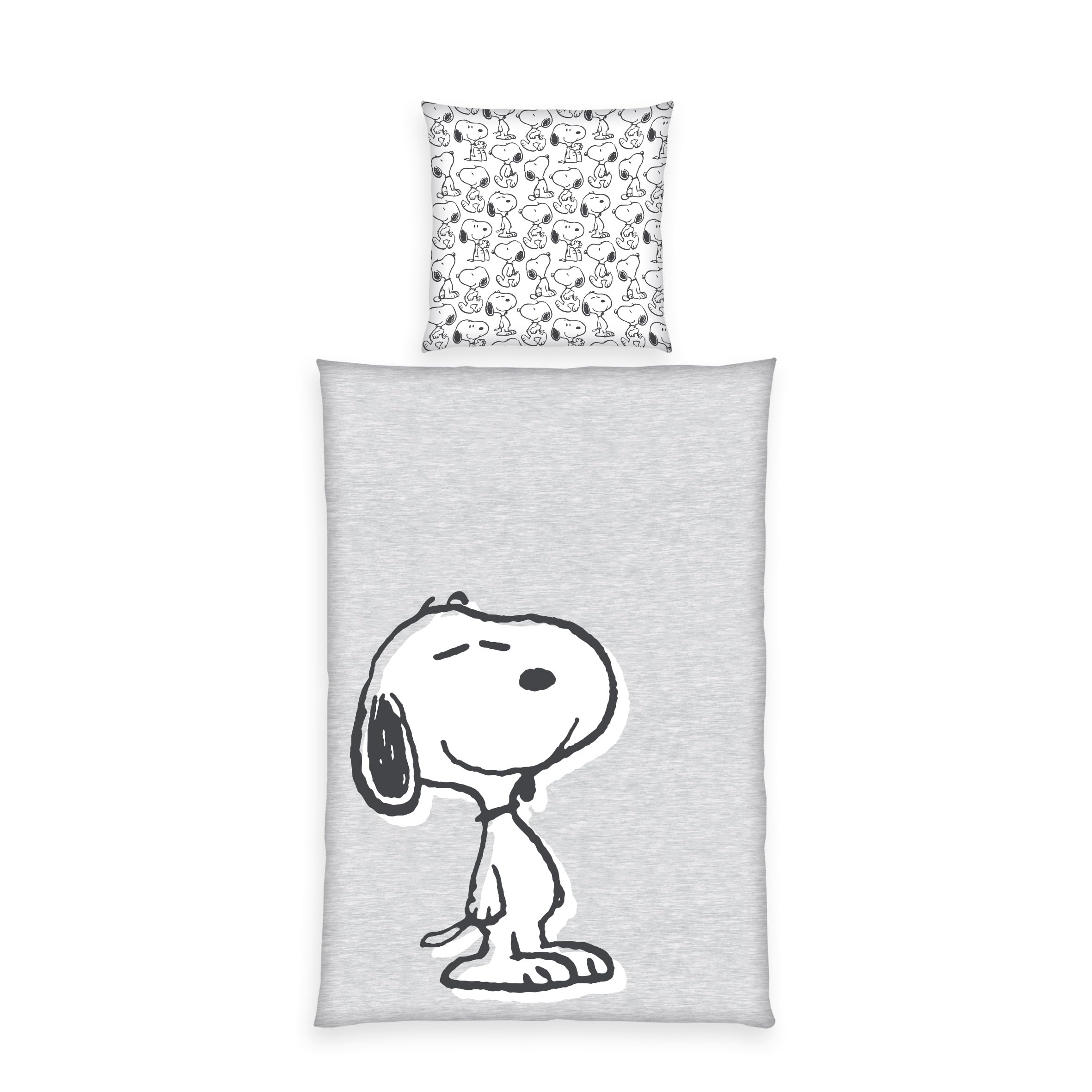 Herding Peanuts Bettwäsche-Set, Wendemotiv, Kopfkissenbezug 70 x 90 cm, Bettbezug 140 x 200 cm, Mit Reißverschluss, 100% Baumwolle/Renforcé, Grau