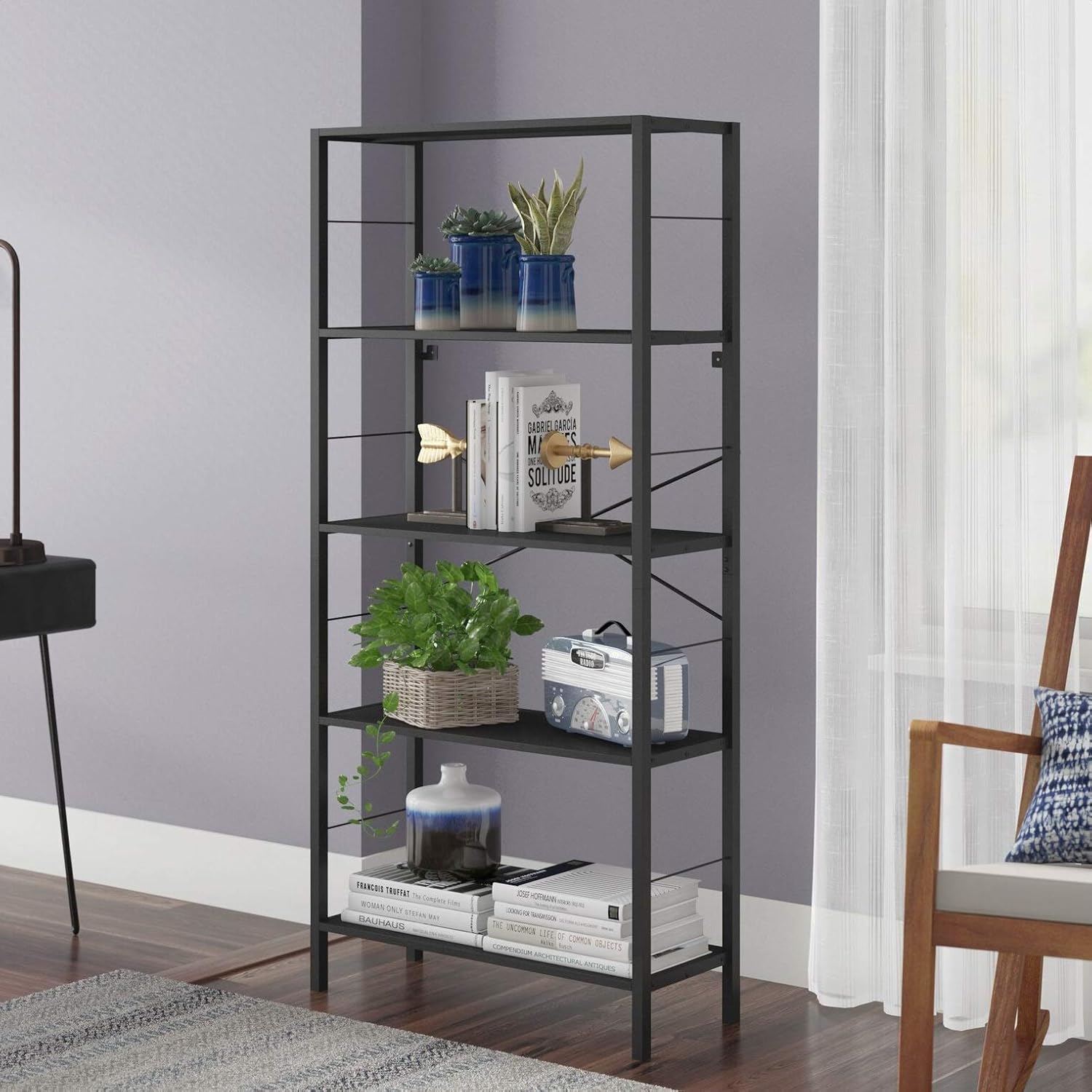 4 Tier Bookcase, Tipover Restraint Device Included, Tipover