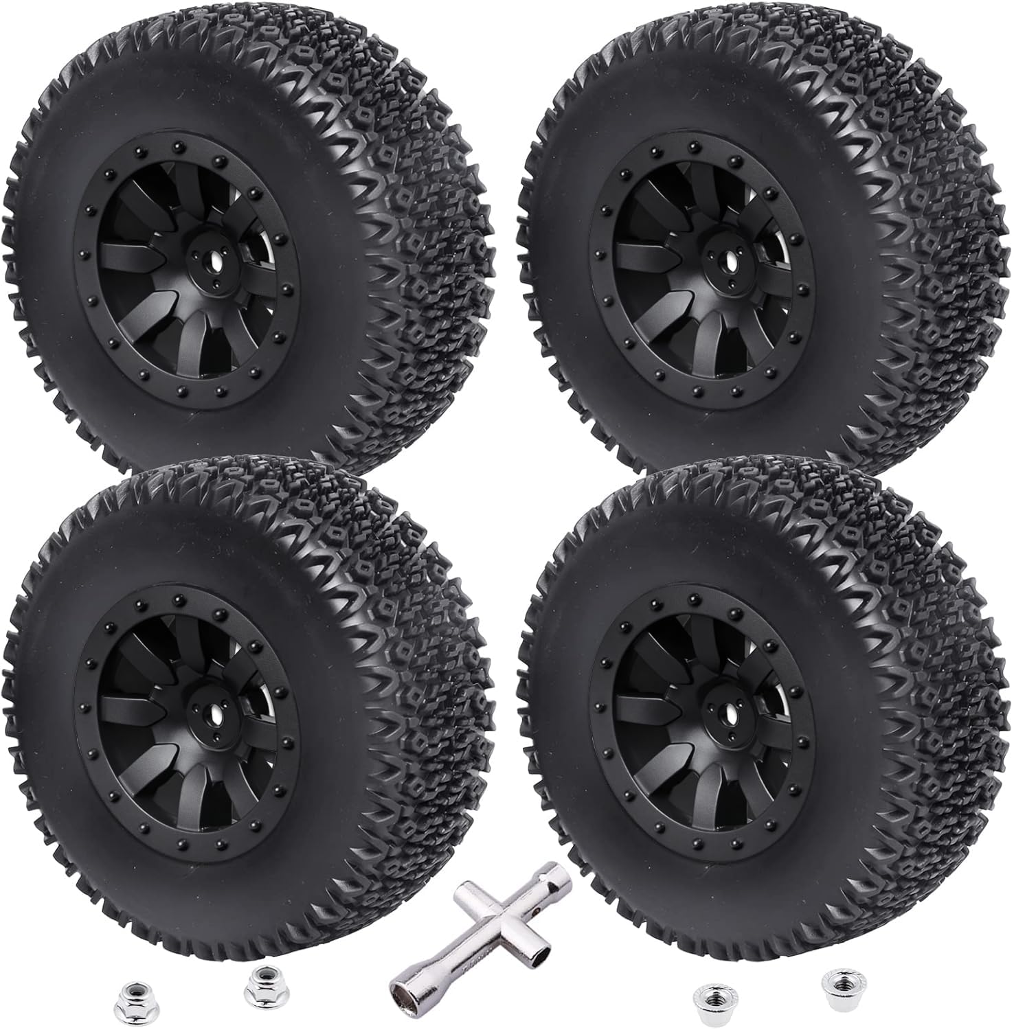1/10 Neumáticos y ruedas de camión de campo corto para Traxxas HSP Tamiya HPI Kyosho Losi Redcat Racing RC Modelo Coche, juego de 4 (estilo B)
