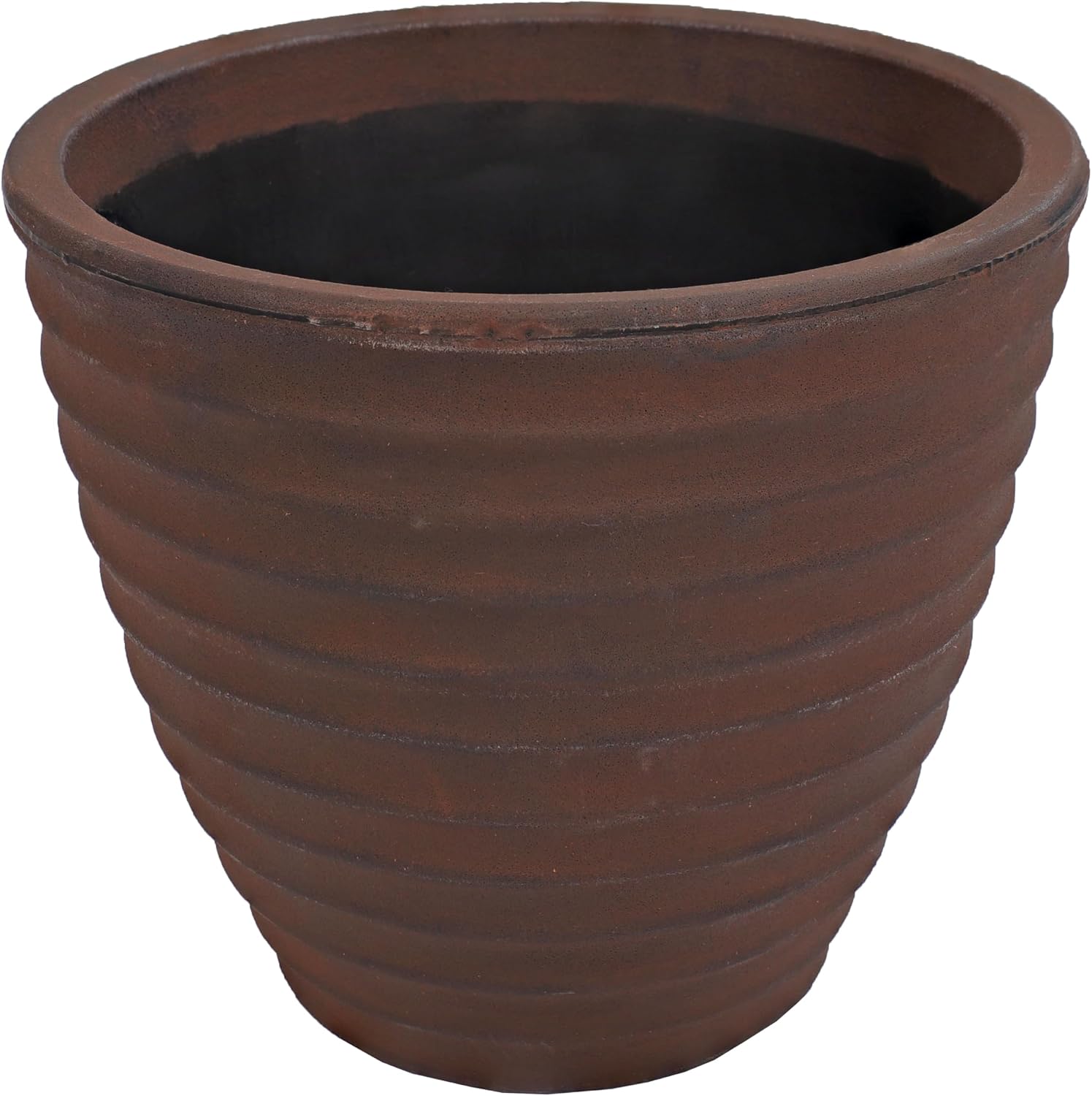 Sunnydaze Ribbed 13" Outdoor Plant Pot - Polyresin Double-Walled Planter for Indoor or Outdoor Use - Rust - Set of 2