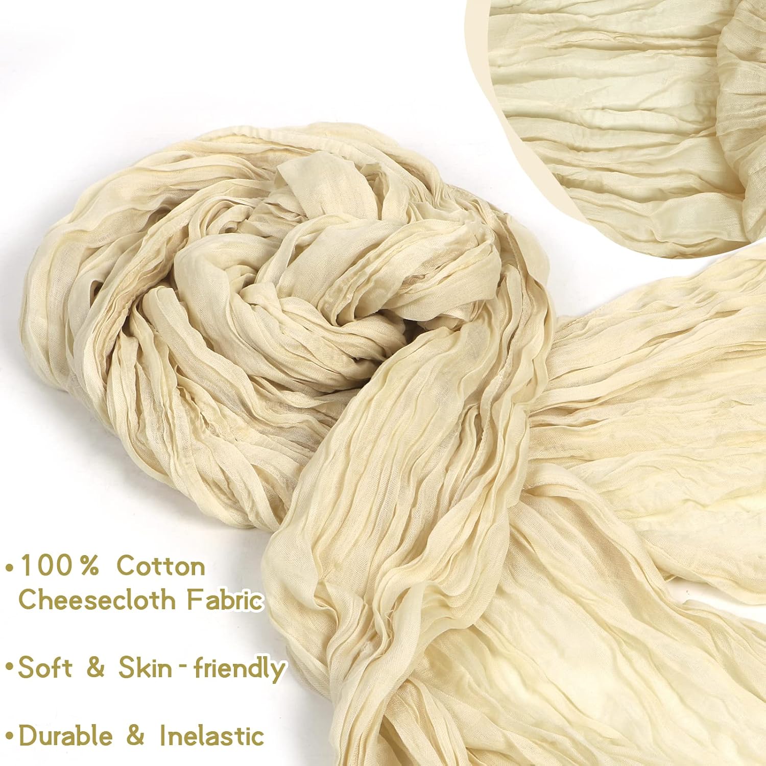 12 Packs Cheesecloth Table Runner,TISEMENT 35''x 120'' Wrinkled Gauze Cheese Cloth Table Runner Boho ,Romantic Centerpieces for Tables ,Versatile Tablecloth for Wedding/ Party Decorations (Beige)