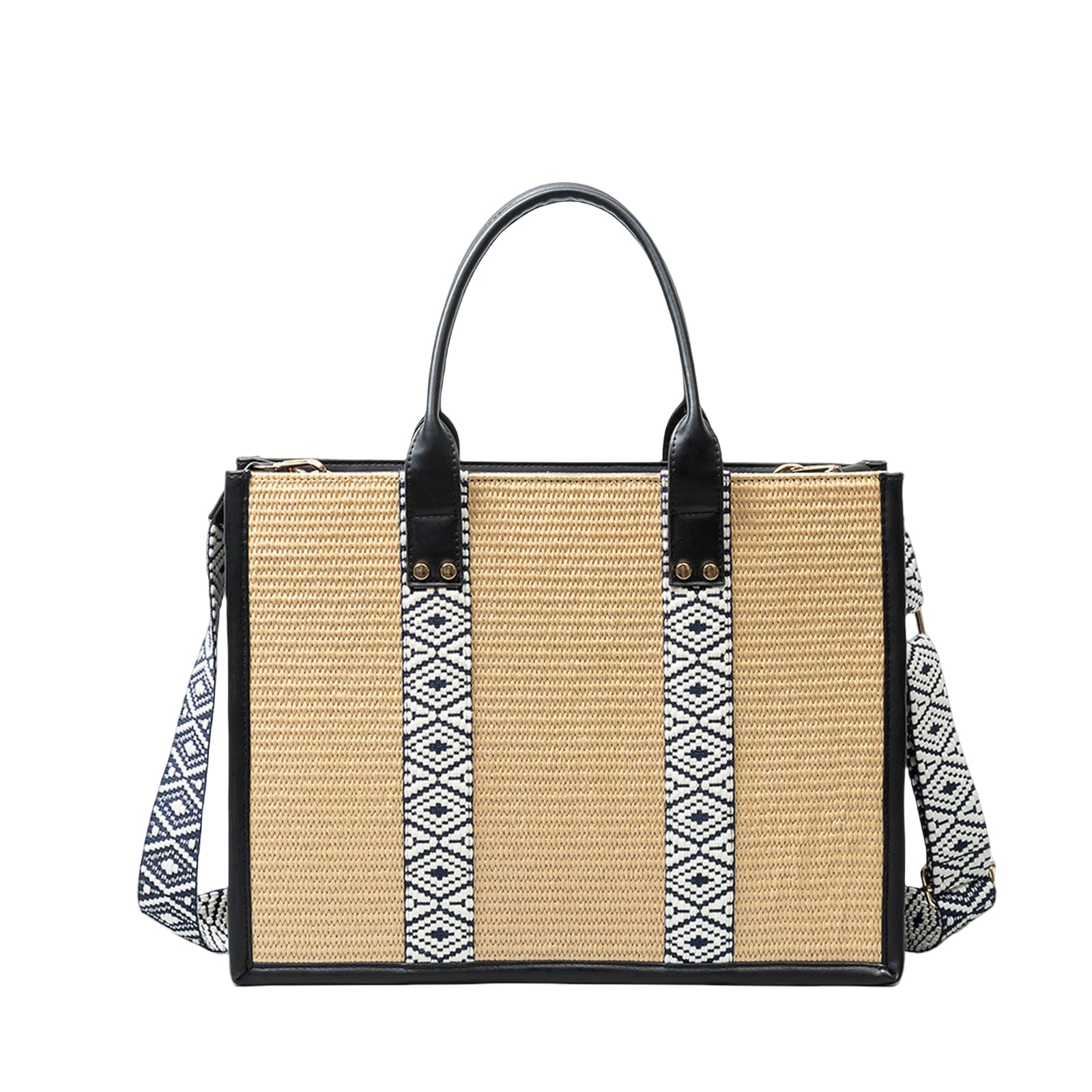 Strohtasche Damen Damen -strohbag Summer Beach Große Handtasche Crossbody Tasche Handgefertigte Gewebte Tasche-schwarz