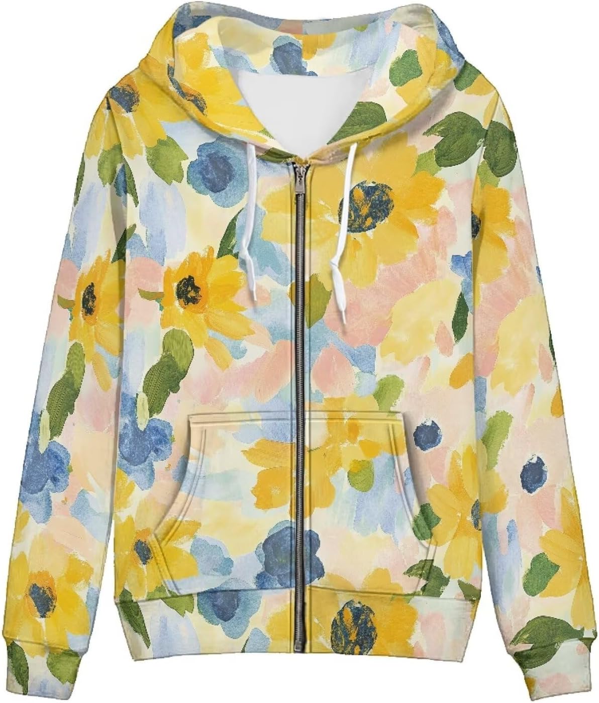 Amzbeauty Graphic Print Zip Up Hoodies For Women Trendy Spring Fall Long Sleeve Drawstring Hooded Coat